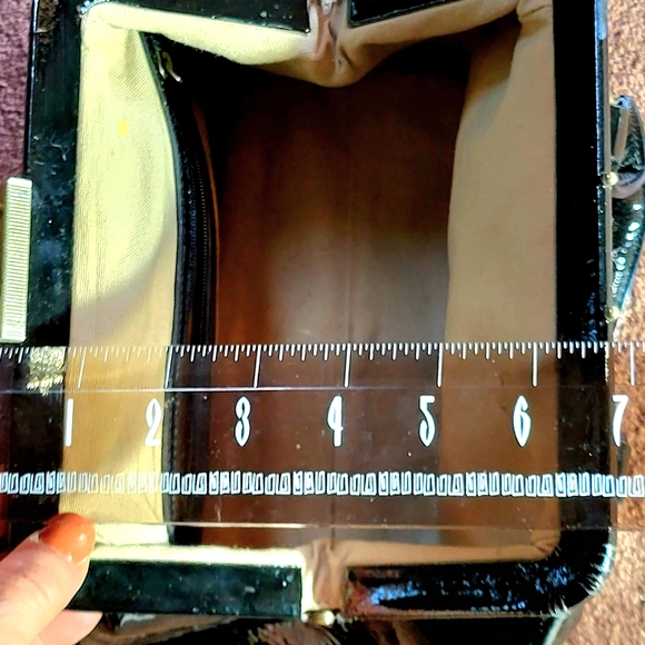 COLE HAAN Women's Black Patent Leather Small mini Handbag Satchel - Picture 9 of 12